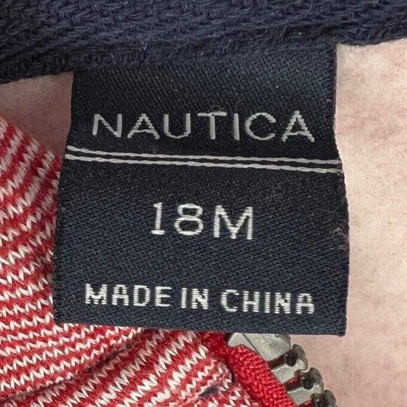 NWT Nautica Hoodie Baby Boy Size 18 Month Red Rogue Stripe Full Zip Hoodie - Picture 4 of 5